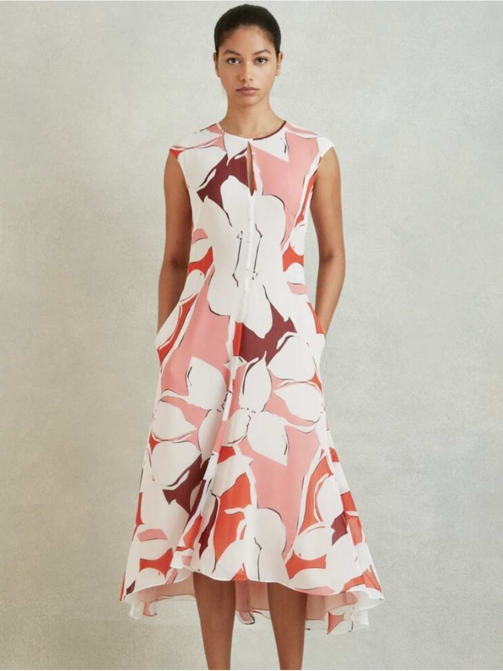 REISS Becci Sleeveless Pink Floral Print A-Line Chiffon Dress 💗💗
